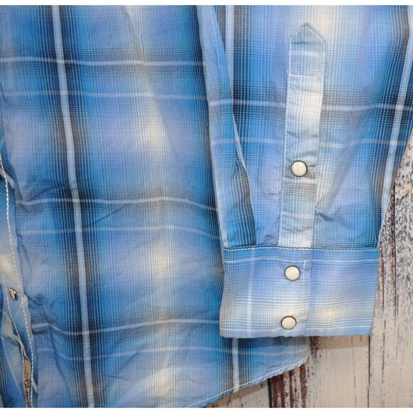 Rafter-C Cowboy Collection Western Pearl Snap Men's Button Shirt Med Blue Plaid - Picture 5 of 6